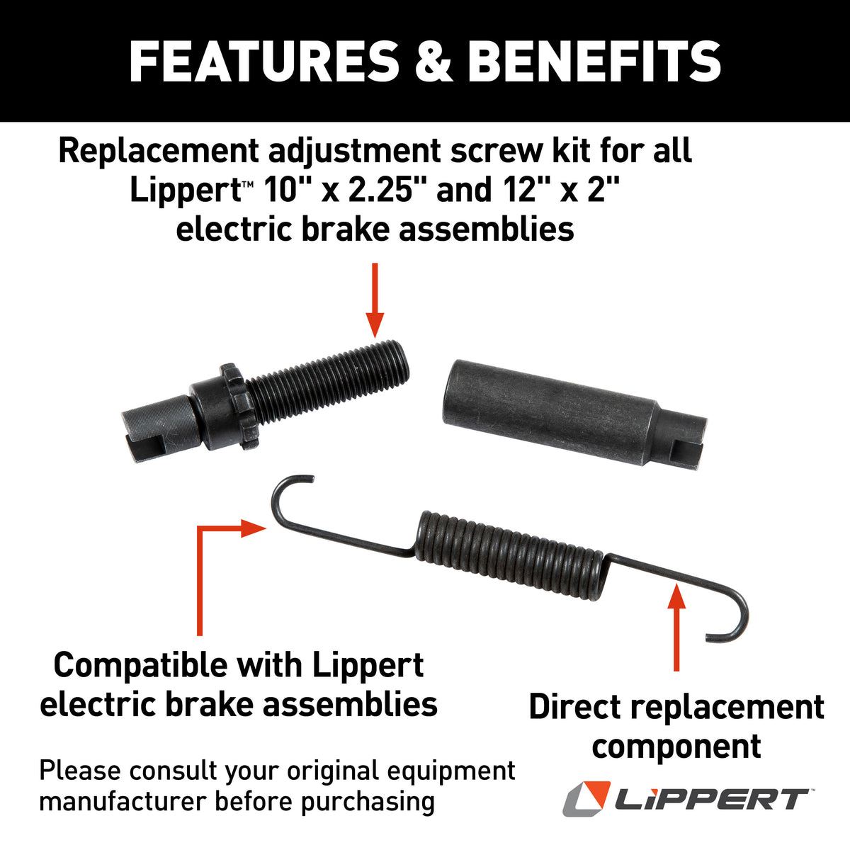 Lippert 2024120111 Adjuster Screw & Spring Kit for 10" & 12" RV Trailer Electric Brake Assemblies