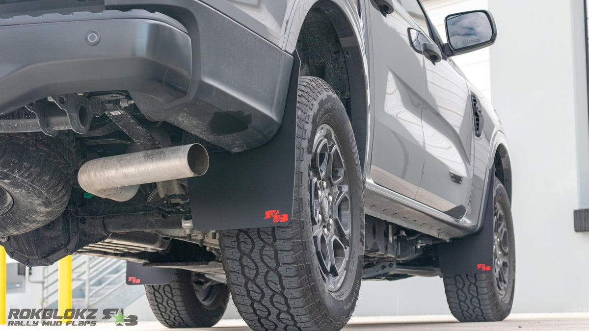 Side view of 2024 Ford Ranger with Rokblokz mud flaps