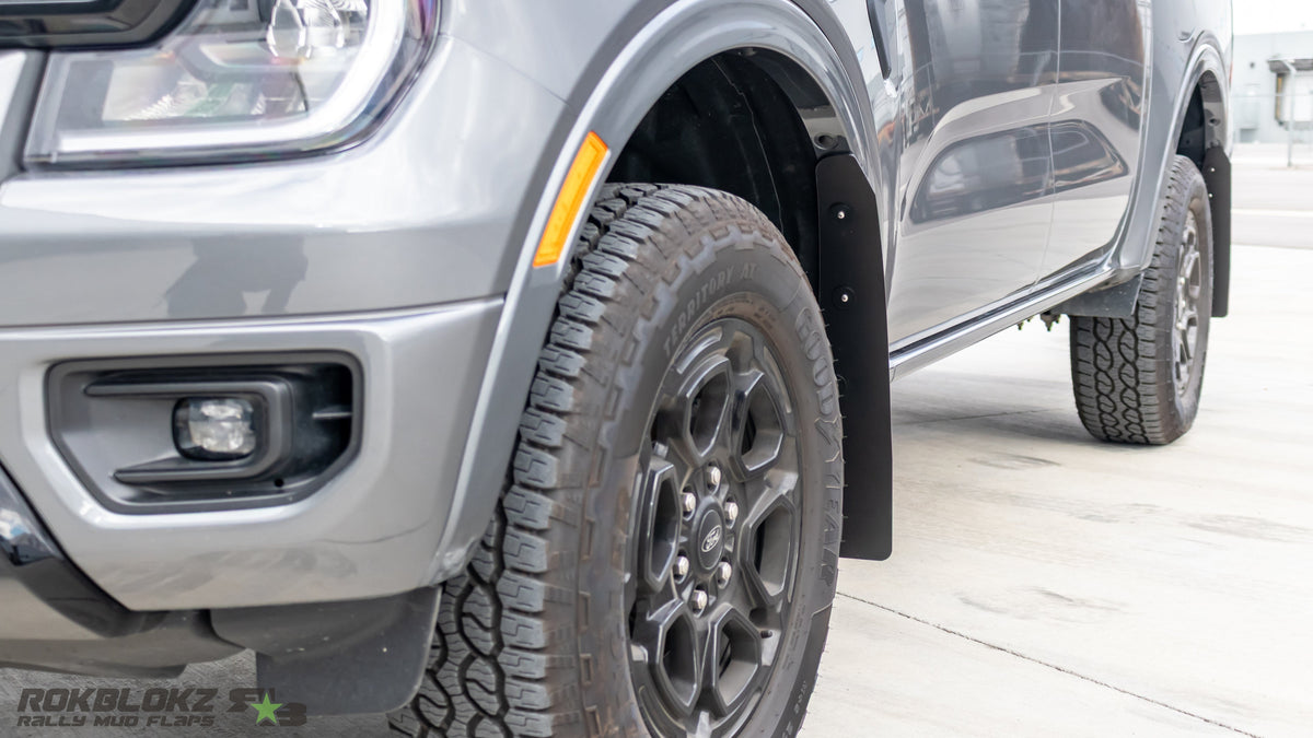 Detailed view of Ford Ranger mud flap mounting hardware