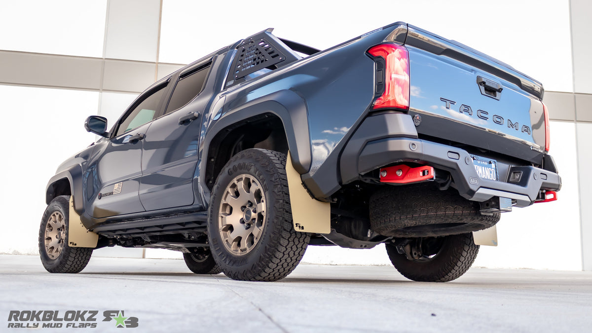 2024 Toyota Tacoma Trailhunter featuring ROKBLOKZ high-clearance mudflaps - FULL VIEW