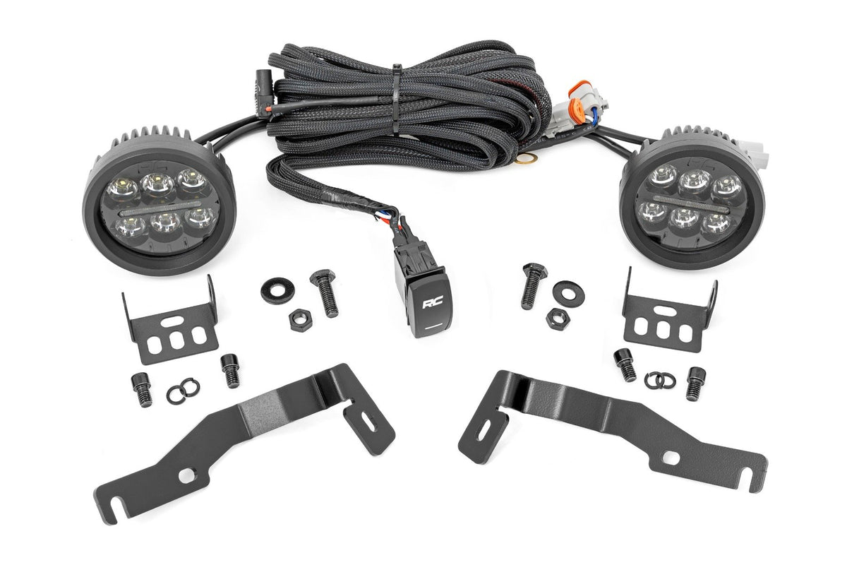 Rough Country - LED Light Kit - Ditch Mount - Black Series Round - 3.5 Inch - Amber DRL - Toyota Tacoma (24-25) - 72106 for 2