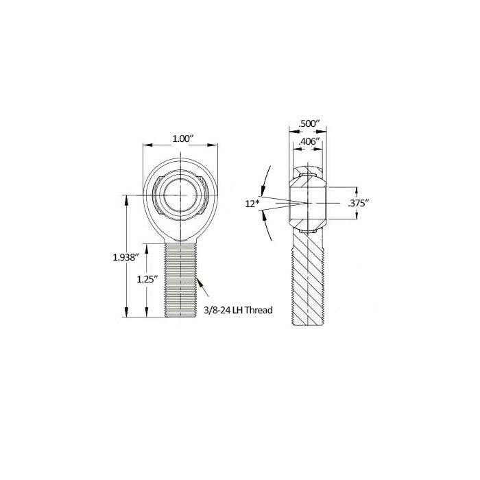3/8" Right Hand Heim Joint Dimensions