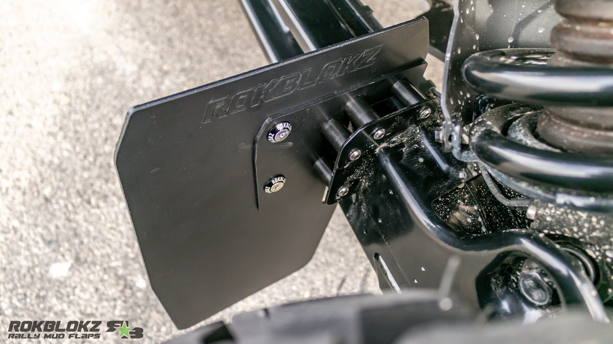 2025 CanAm Maverick R Featuring Rokblokz Upgraded Trailing Arm Mud Flaps for OEM Bracket - top down