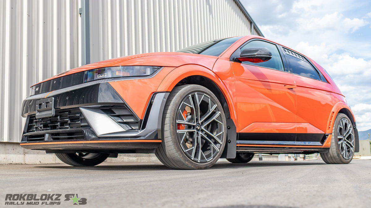 2025 Hyundai Ioniq 5 N featuring Rokblokz Rally Mud flaps and window vents - from the front