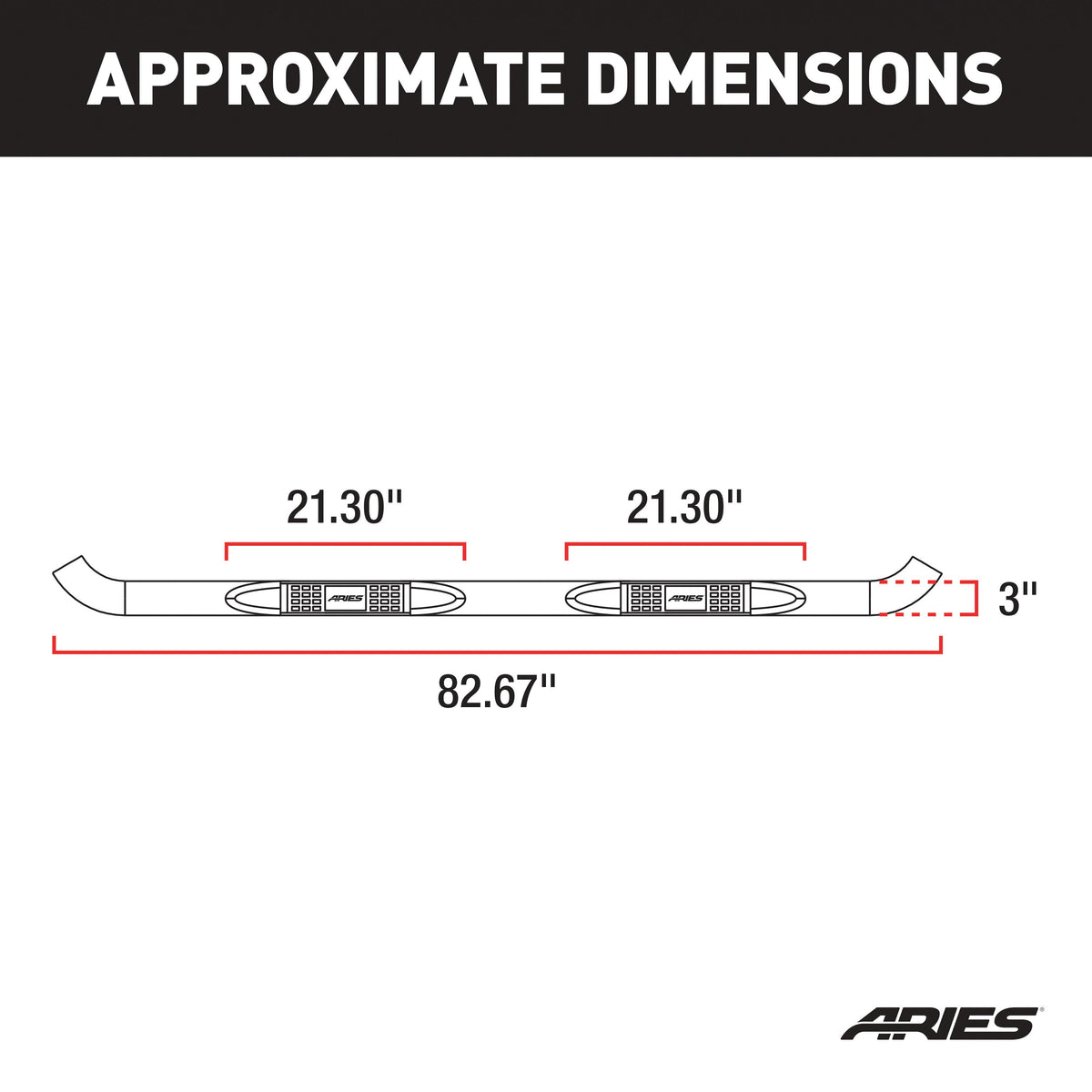 ARIES 203006-2 3-Inch Round Polished Stainless Steel Nerf Bars, No-Drill, Fits Select Ford Excursion, F-250, F-350 Super Duty
