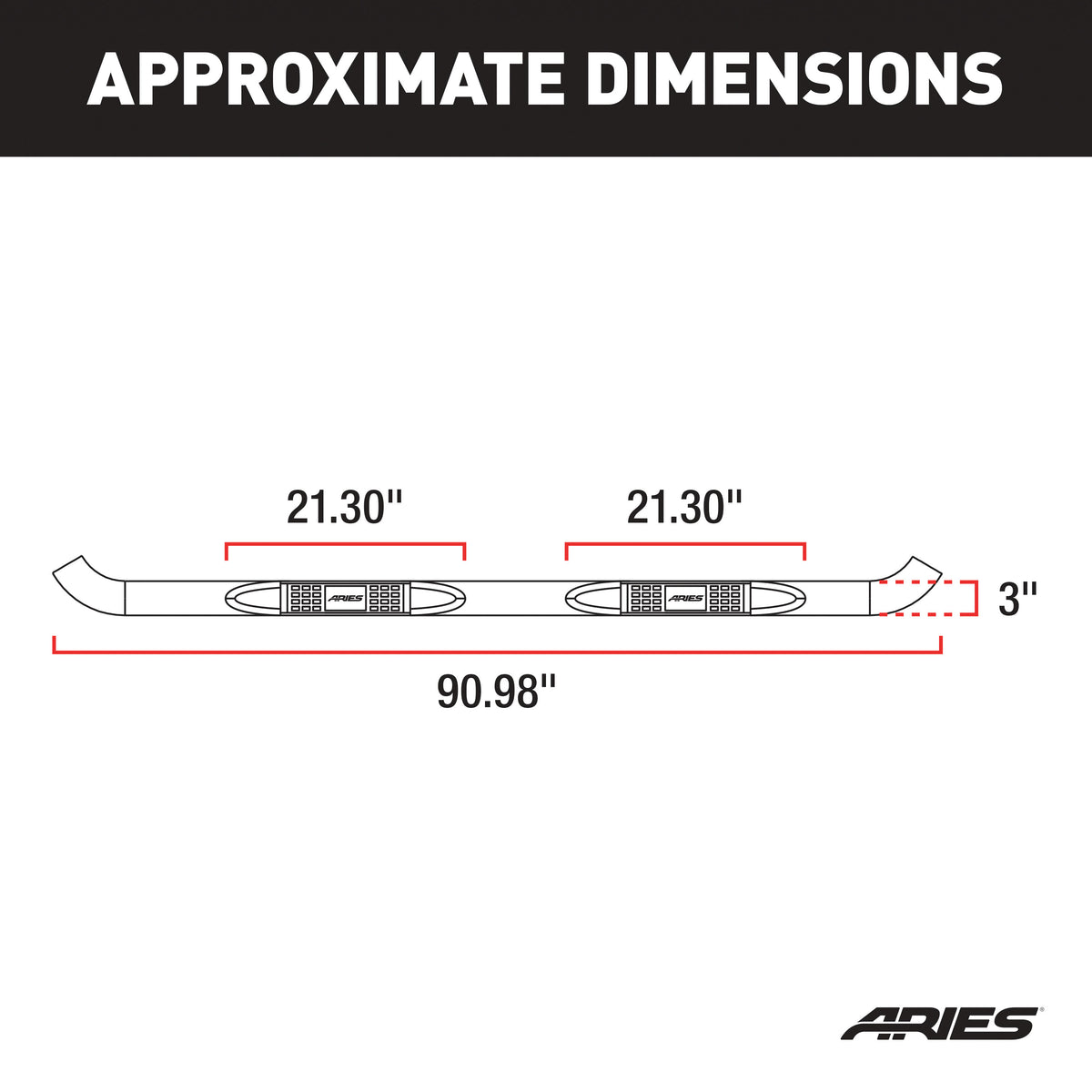 ARIES 203043-2 3-Inch Round Polished Stainless Steel Nerf Bars, No-Drill, Fits Select Ford F-150, Lightning, F-250, F-350, F-450, F-550 Super Duty