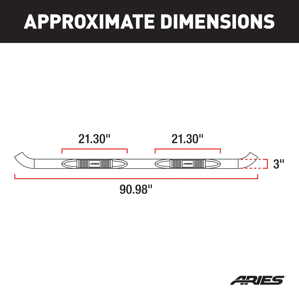 ARIES 203043 3-Inch Round Black Steel Nerf Bars, No-Drill, Fits Select Ford F-150, Lightning, F-250, F-350, F-450, F-550 Super Duty