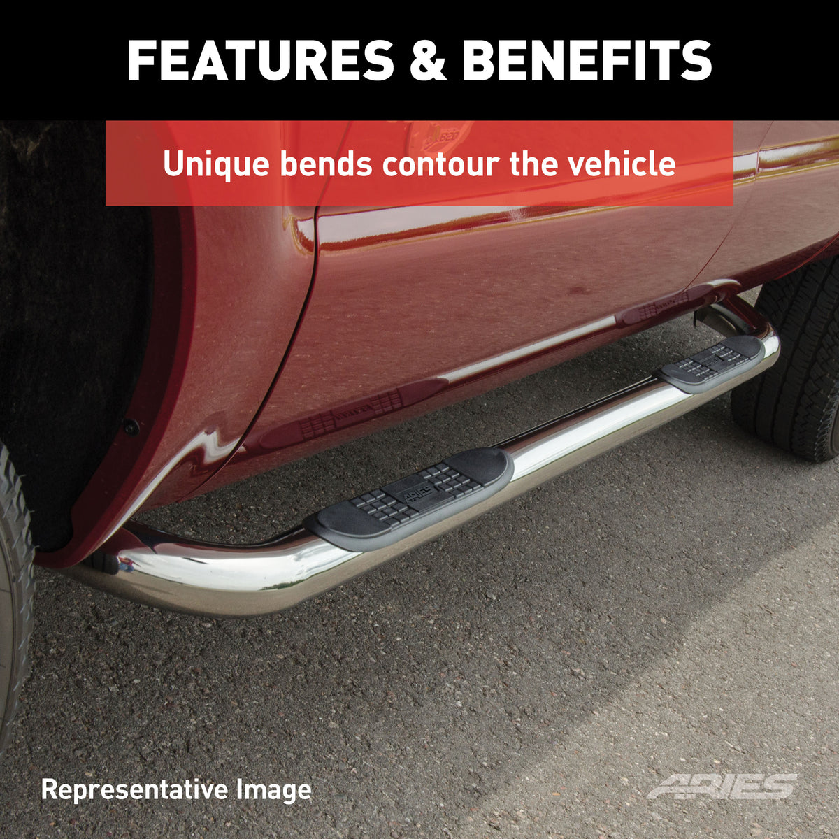 ARIES 204001-2 3-Inch Round Polished Stainless Steel Nerf Bars, No-Drill, Fits Select Chevrolet, GMC C, K