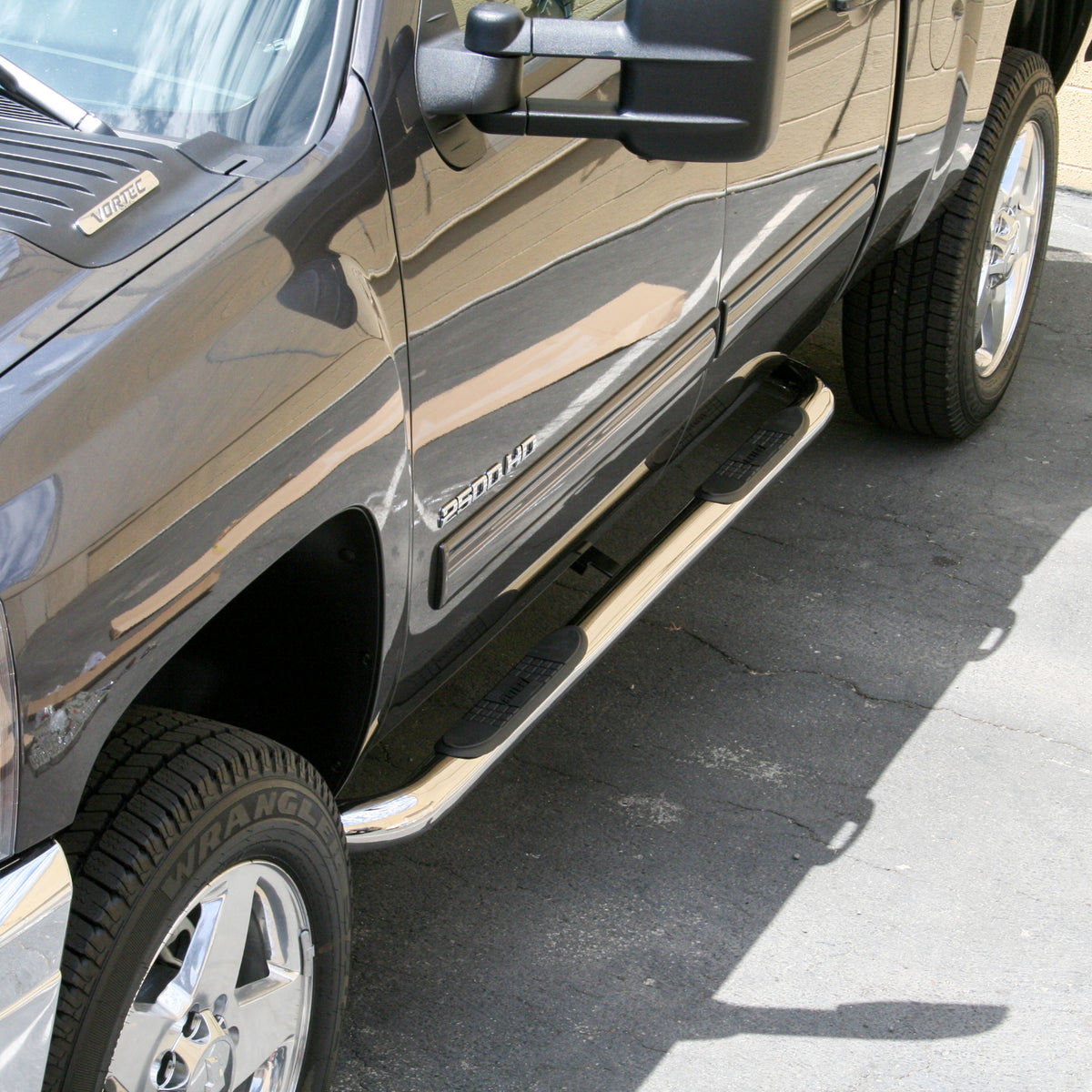 ARIES 204009-2 3-Inch Round Polished Stainless Steel Nerf Bars, No-Drill, Fits Select Chevrolet Silverado, GMC Sierra 1500, 2500, 3500 HD