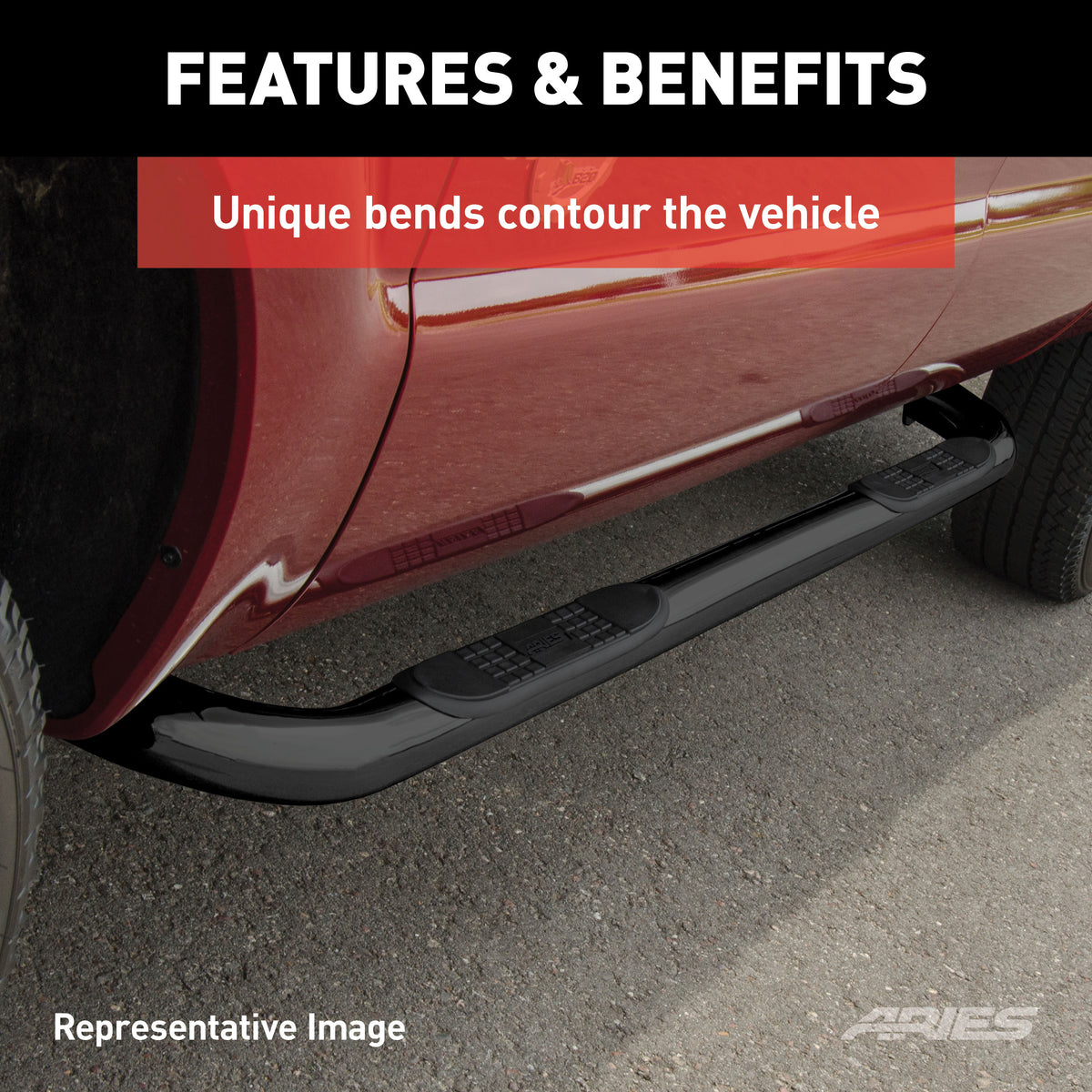 ARIES 204054 3-Inch Round Black Steel Nerf Bars, No-Drill, Fits Select Chevrolet Silverado, GMC Sierra 1500 Extended Cab