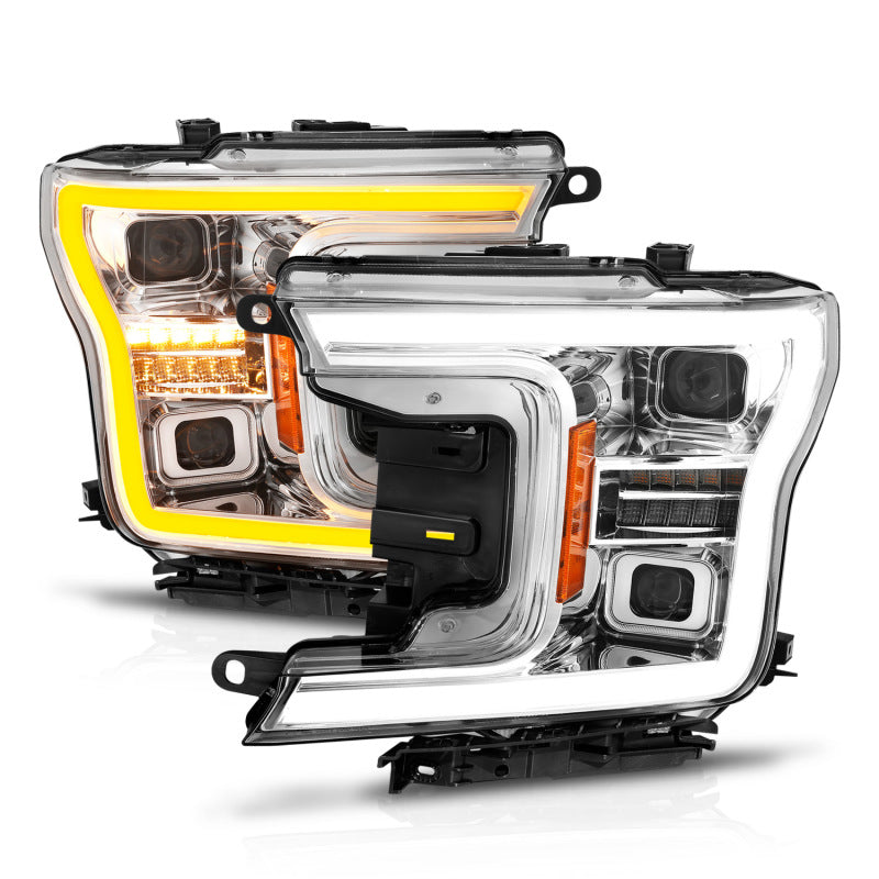 ANZO 18-20 Ford F-150 (w/o Fctry LED) Full LED Proj Headlights w/Light Bar Swtchbk Seq. Chrome w/Int - 111571