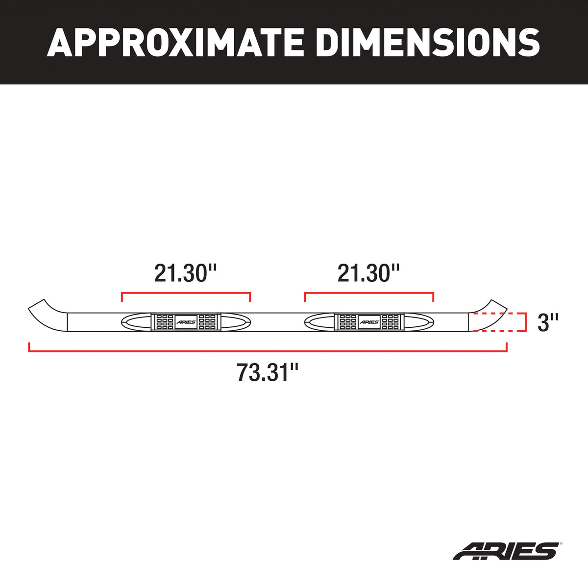 ARIES 205040-2 3-Inch Round Polished Stainless Steel Nerf Bars, No-Drill, Fits Select Dodge, Ram 1500, 2500, 3500