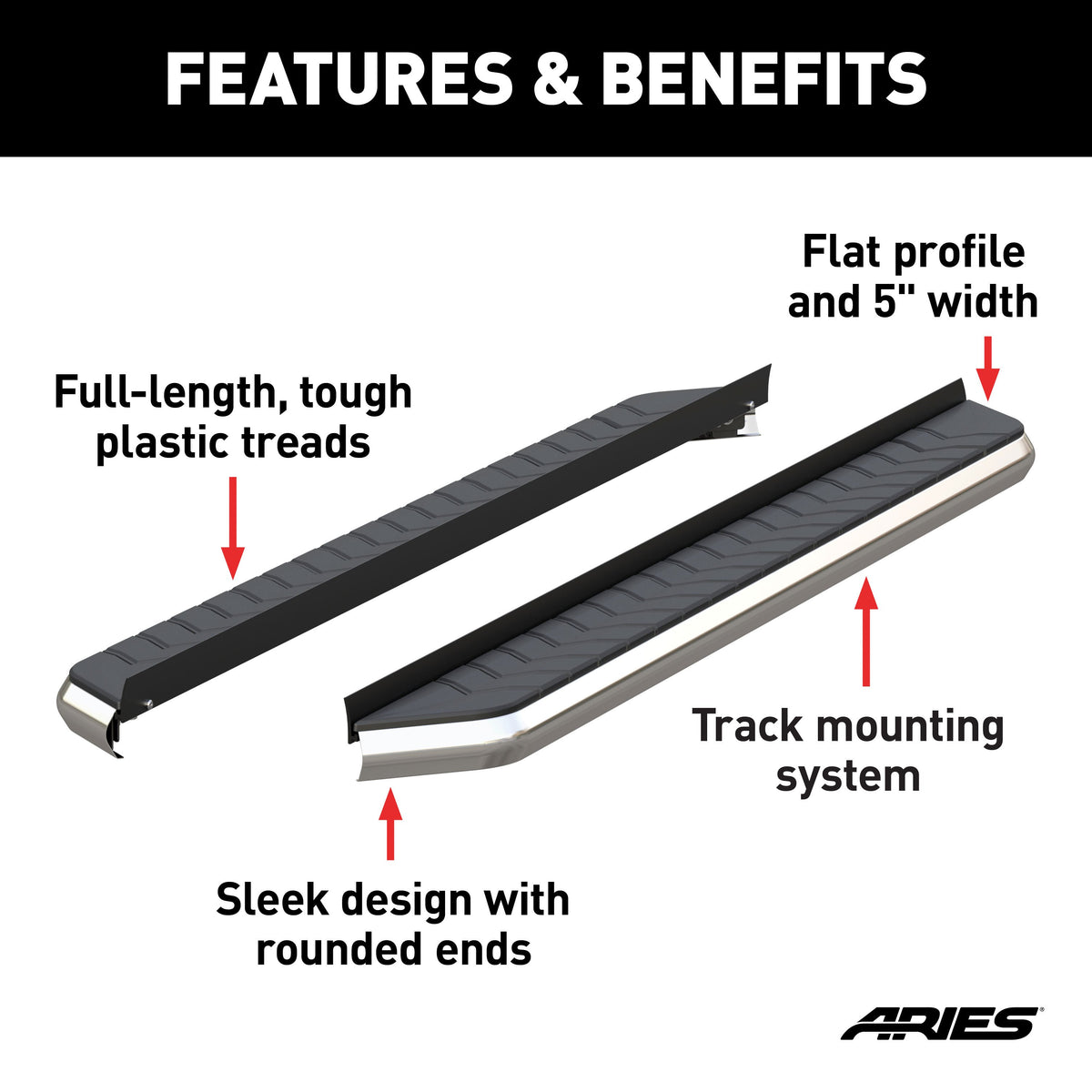 ARIES 2051870 AeroTread 5" x 70" Polished Stainless Running Boards (No Brackets)