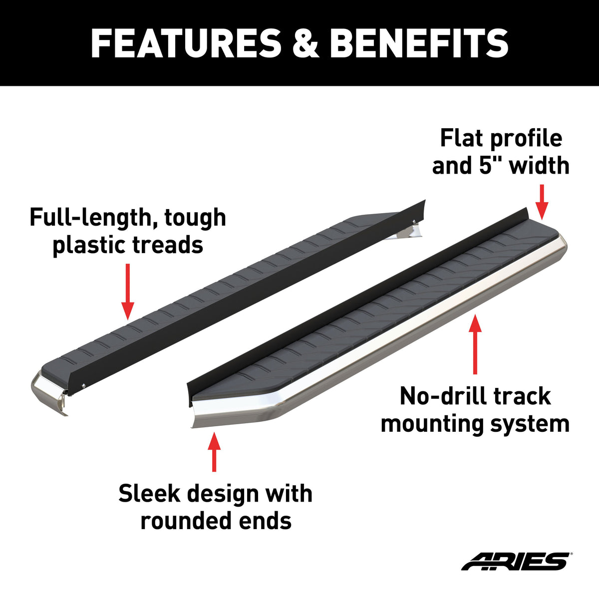 ARIES 2051873 AeroTread 5" x 73" Polished Stainless Running Boards (No Brackets)