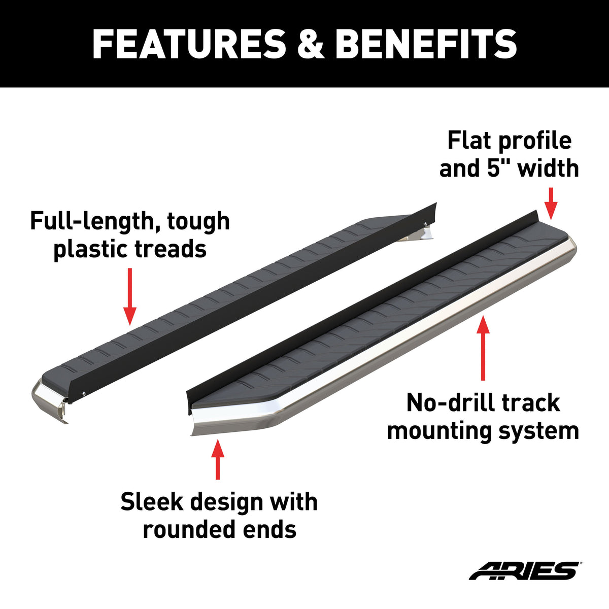 ARIES 2051876 AeroTread 5" x 76" Polished Stainless Running Boards (No Brackets)
