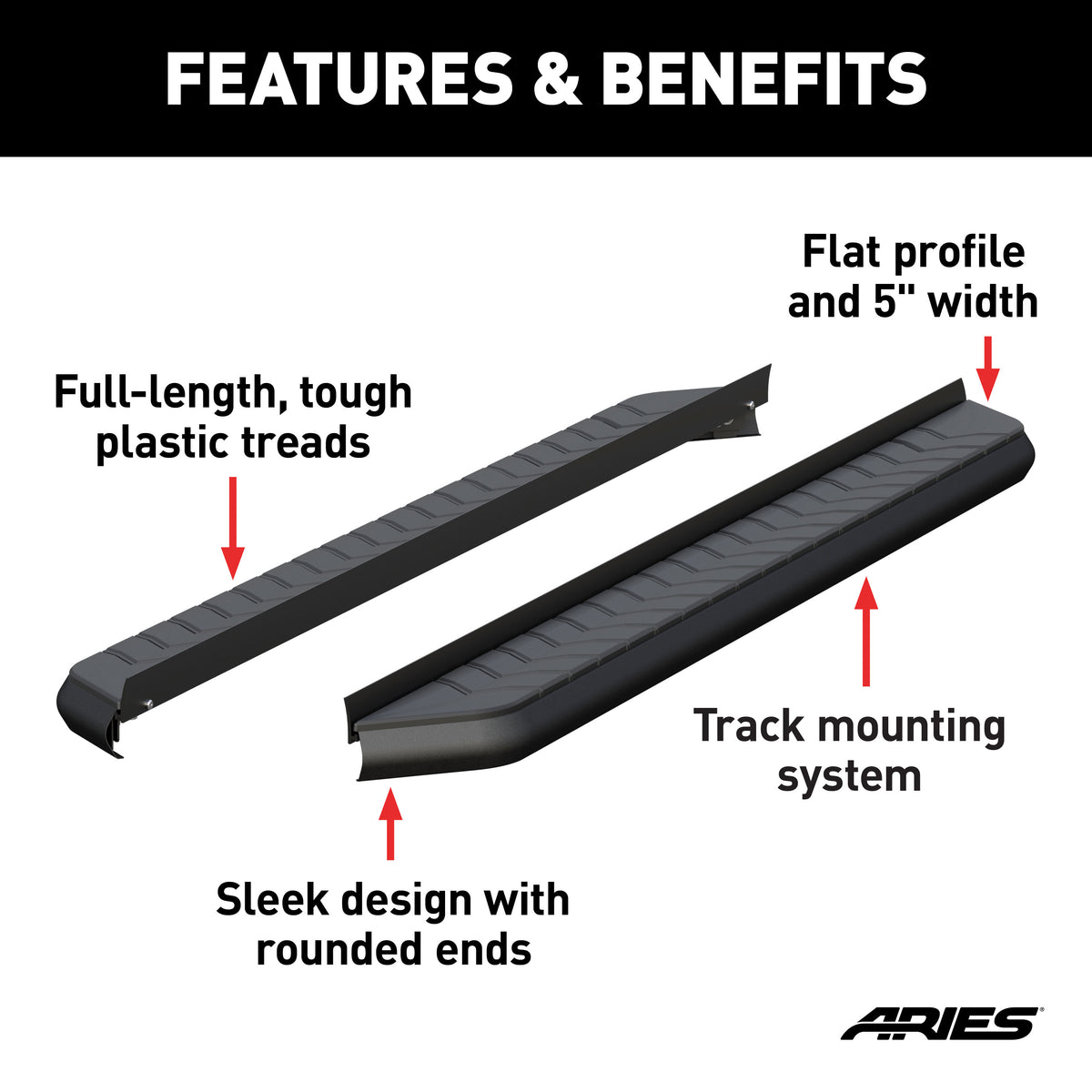 ARIES 2051970 AeroTread 5" x 70" Black Stainless Running Boards (No Brackets)