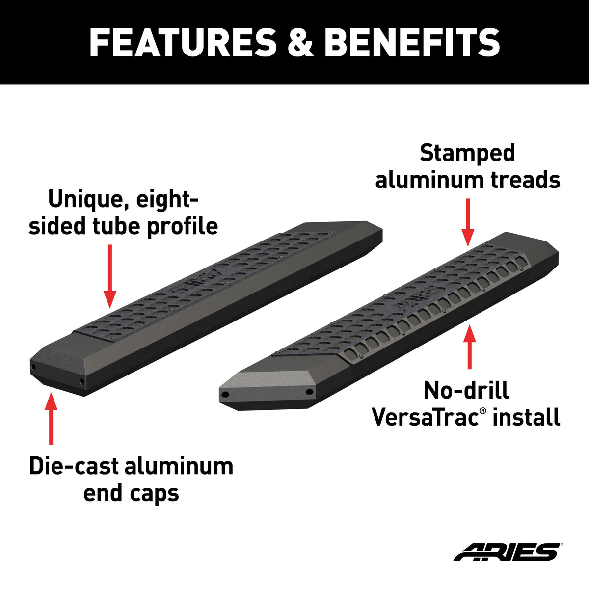 ARIES 2055953 AdvantEDGE 5-1/2" x 53" Black Aluminum Side Bars (No Brackets)