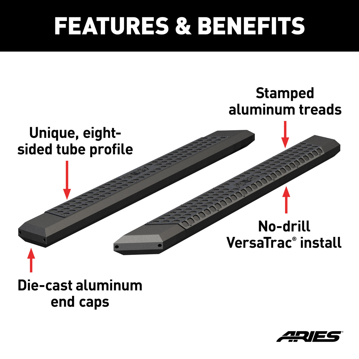 ARIES 2055975 AdvantEDGE 5-1/2" x 75" Black Aluminum Side Bars (No Brackets)