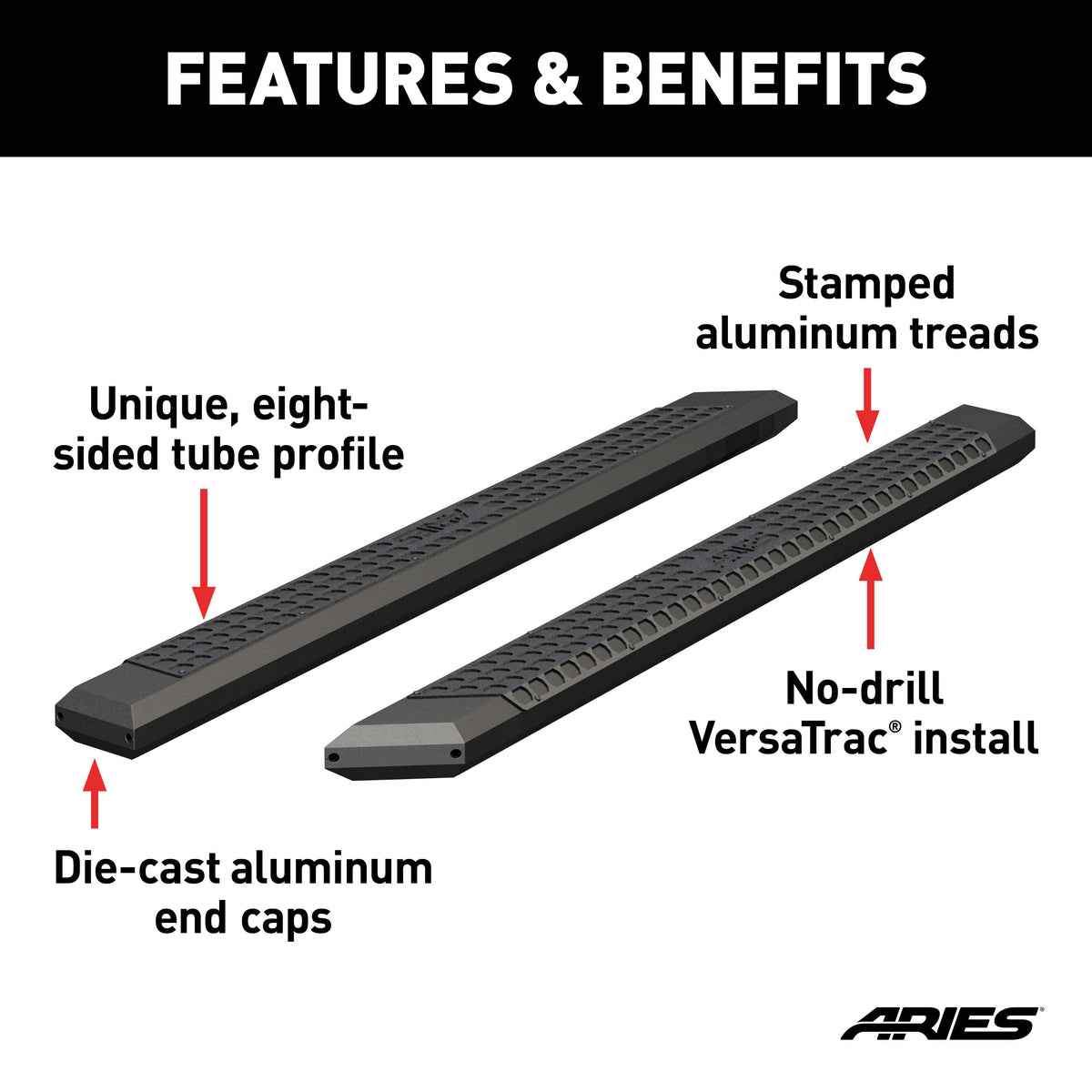 ARIES 2055985 AdvantEDGE 5-1/2" x 85" Black Aluminum Side Bars (No Brackets)