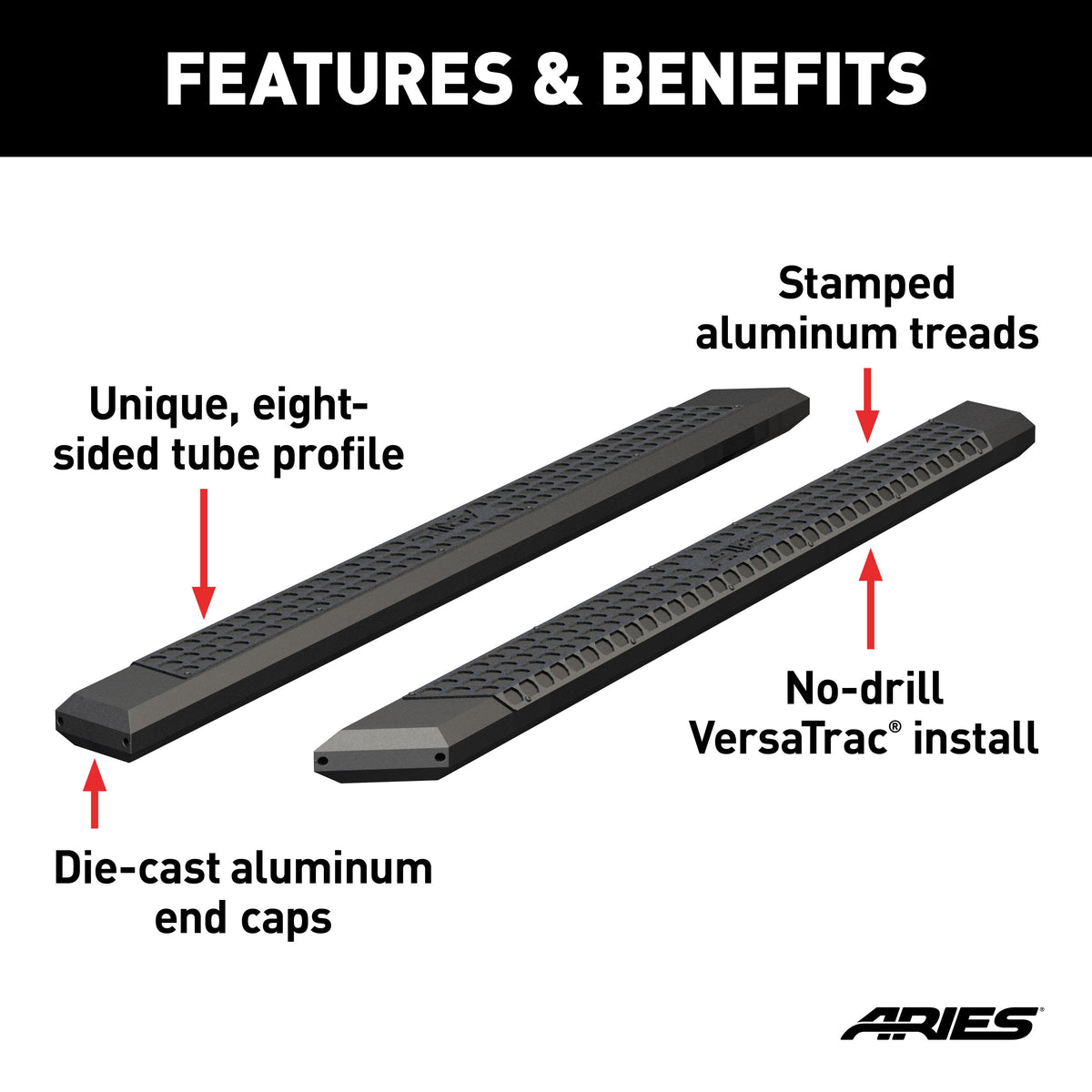 ARIES 2055991 AdvantEDGE 5-1/2" x 91" Black Aluminum Side Bars (No Brackets)