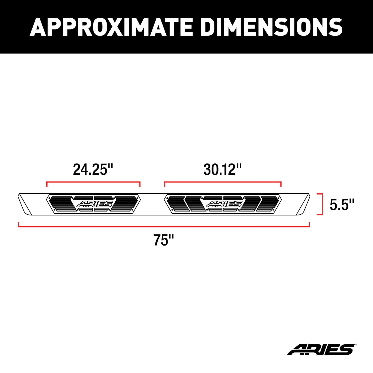 ARIES 2057975 AscentStep 5-1/2" x 75" Black Steel Running Boards (No Brackets)