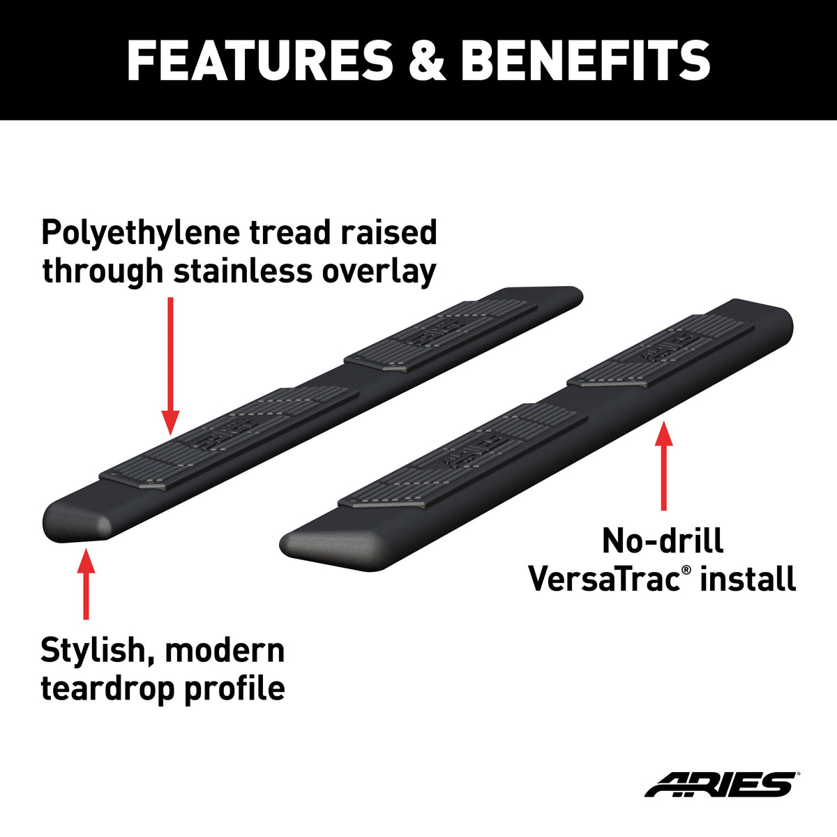 ARIES 2057975 AscentStep 5-1/2" x 75" Black Steel Running Boards (No Brackets)