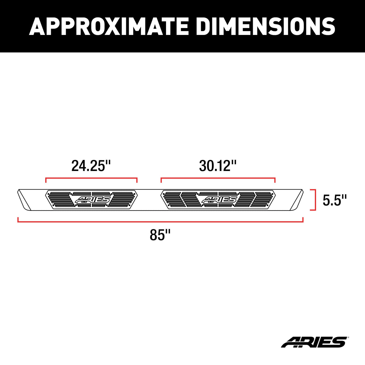 ARIES 2057985 AscentStep 5-1/2" x 85" Black Steel Running Boards (No Brackets)