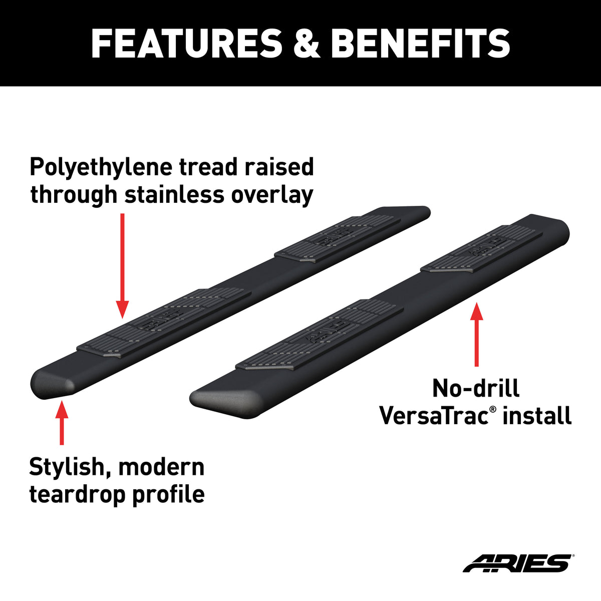 ARIES 2057985 AscentStep 5-1/2" x 85" Black Steel Running Boards (No Brackets)