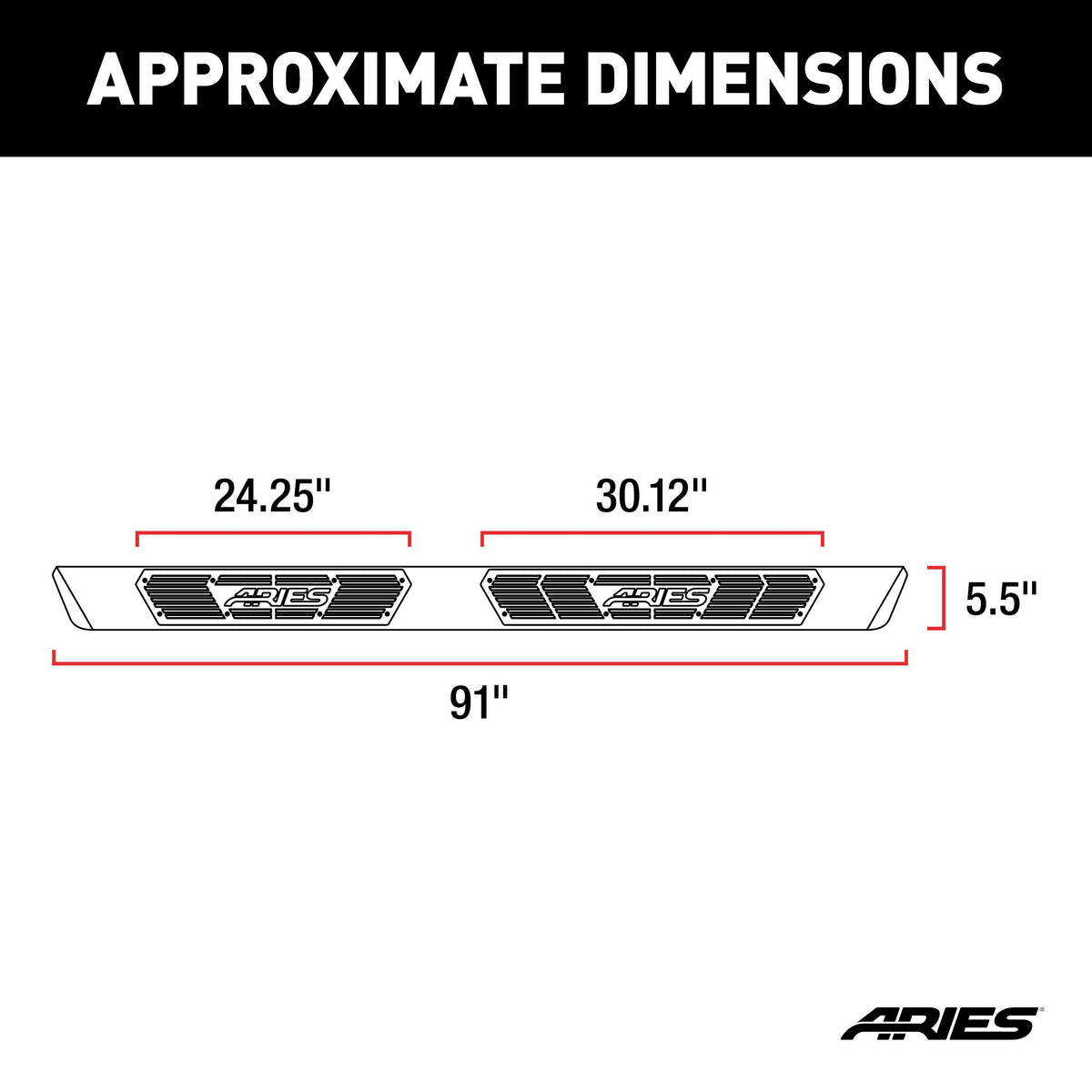 ARIES 2057991 AscentStep 5-1/2" x 91" Black Steel Running Boards (No Brackets)