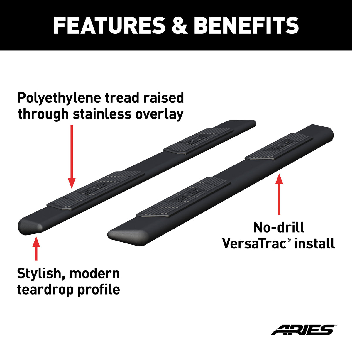 ARIES 2057991 AscentStep 5-1/2" x 91" Black Steel Running Boards (No Brackets)
