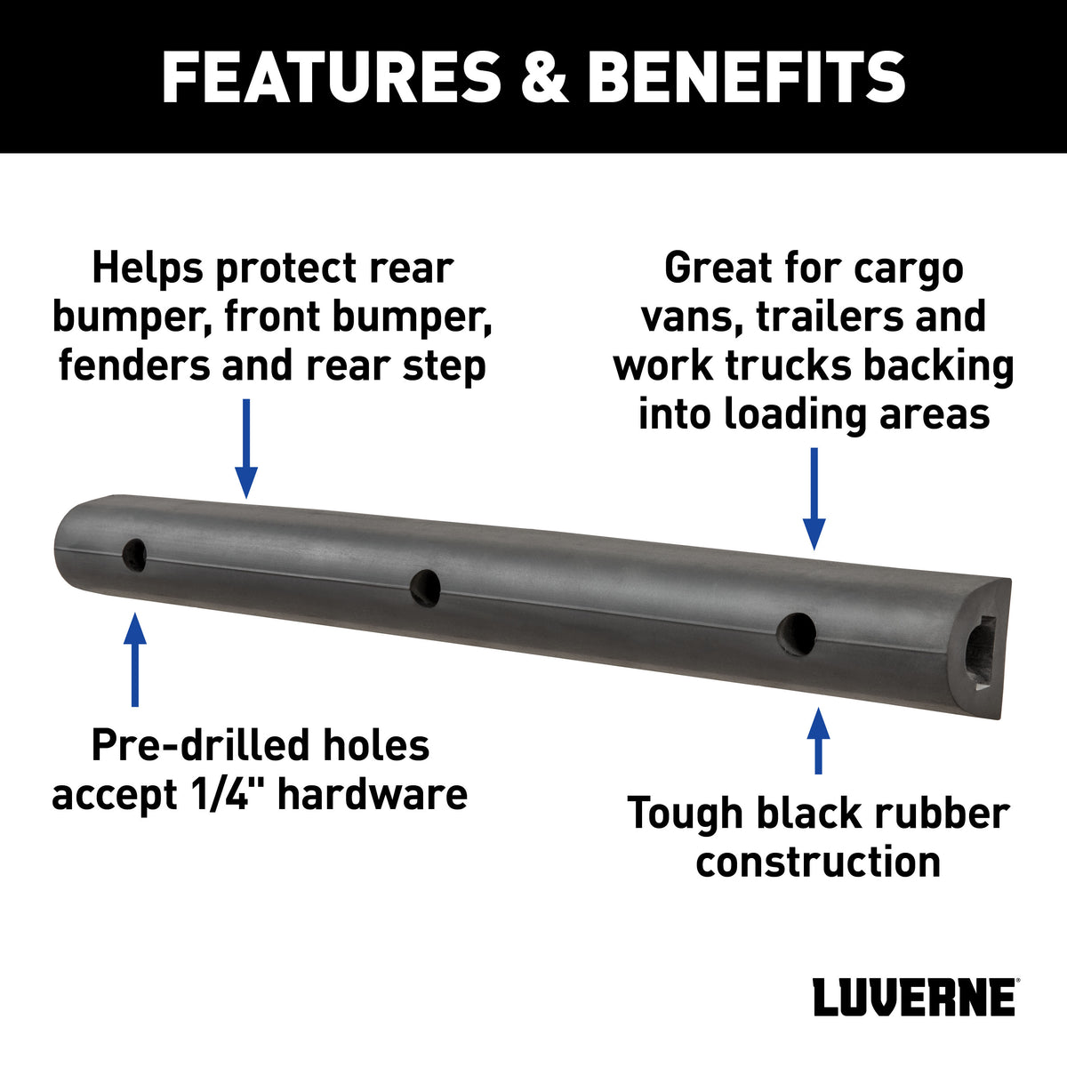 LUVERNE 2090616 20-Inch Universal Rubber Bumper Guard Protector Strip Loading Dock Rear Fender Pad Bump Stop