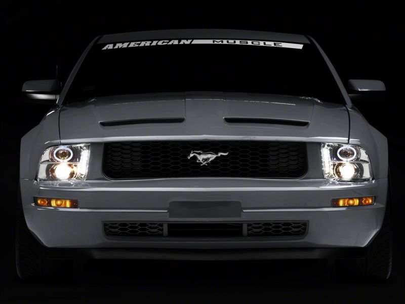 Raxiom 05-09 Ford Mustang Excluding GT500 LED Halo Projector Headlights- Chrome Housing (Clear Lens) - 49006
