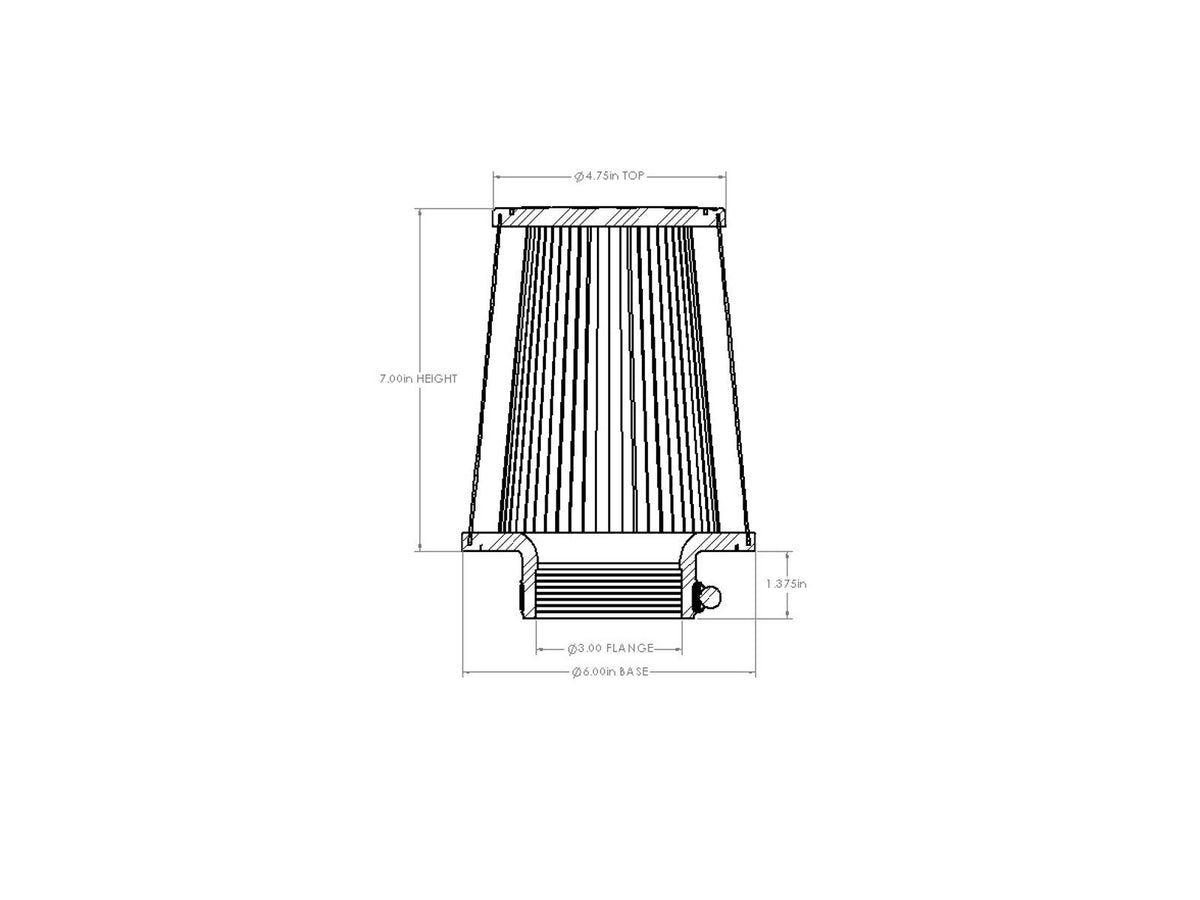 aFe POWER Universal Clamp-On Air Filter w/ D2 Dura-Dry Media - 3in F x 6in B x 4-3/4in T x 7in H - 21-30018V - view 6