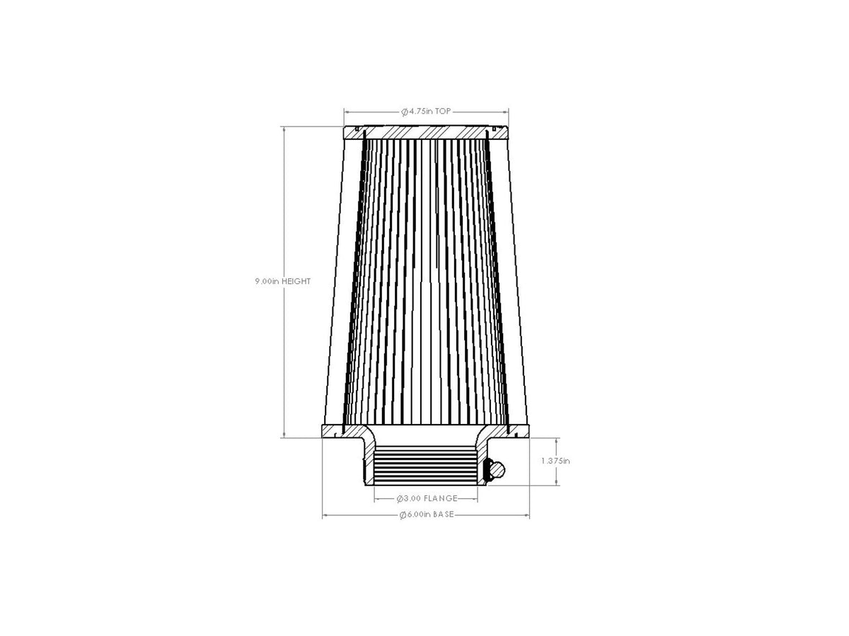 aFe POWER Universal Clamp-On Air Filter w/ D2 Dura-Dry Media - 3in F x 6in B x 4-3/4in T x 9in H - 21-30028V - view 6