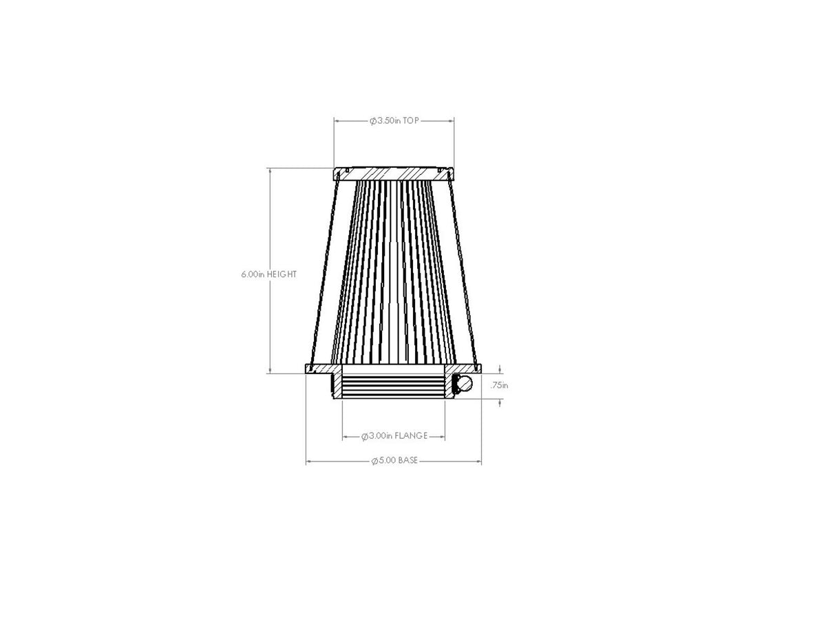 aFe POWER Universal Clamp-On Air Filter w/ D2 Dura-Dry Media - 3in F x 5in B x 3-1/2in T x 6in H - 21-30506V - view 6