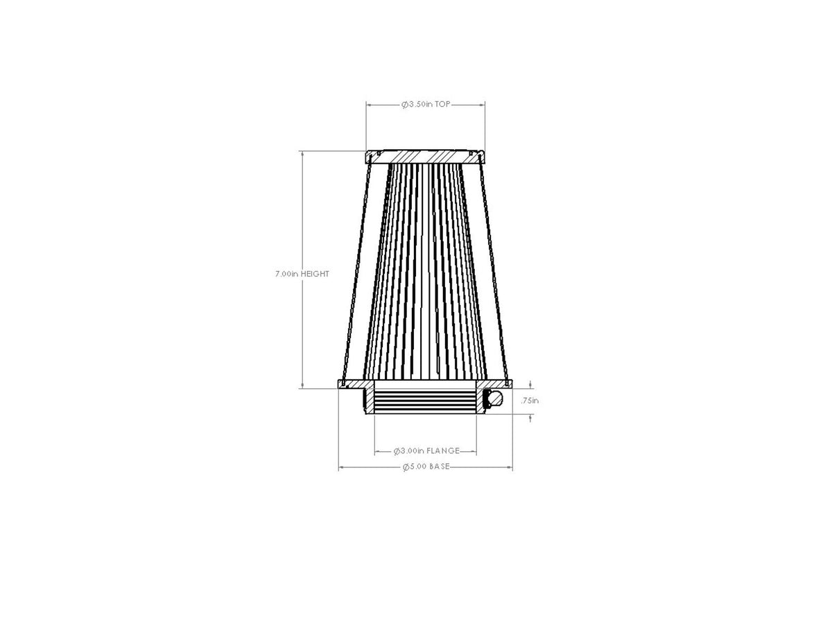 aFe POWER Universal Clamp-On Air Filter w/ D2 Dura-Dry Media - 3in F x 5in B x 3-1/2in T x 7in H - 21-30507V - view 6