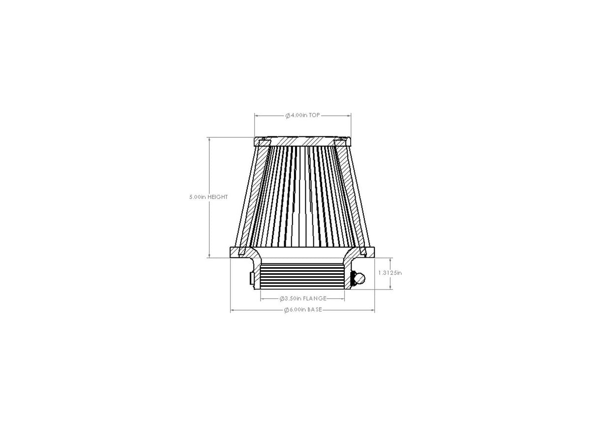 aFe POWER Universal Clamp-On Air Filter w/ D2 Dura-Dry Media - 3-1/2in F x 6in B x 4in T x 5in H - 21-35005V - view 6