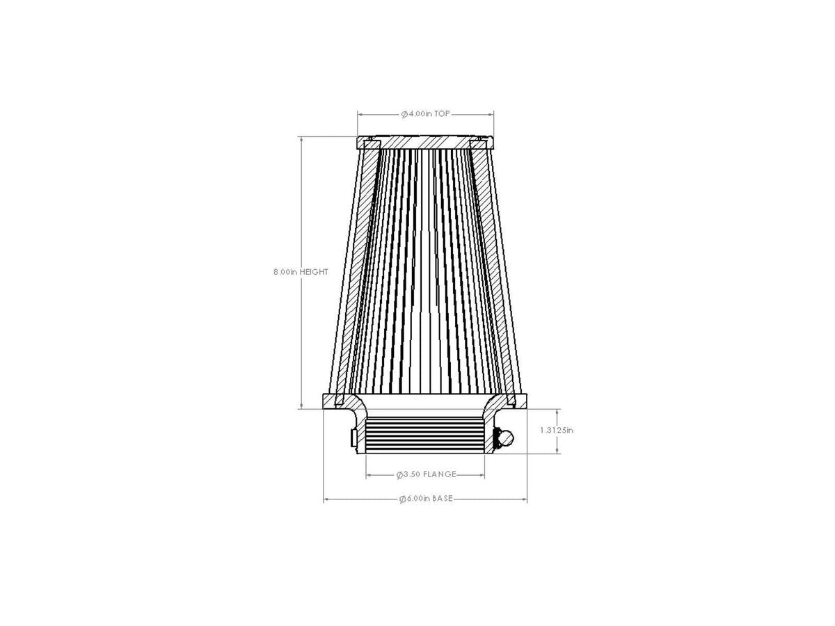 aFe POWER Universal Clamp-On Air Filter w/ D2 Dura-Dry Media - 3-1/2in F x 6in B x 4in T x 8in H - 21-35008V - view 6