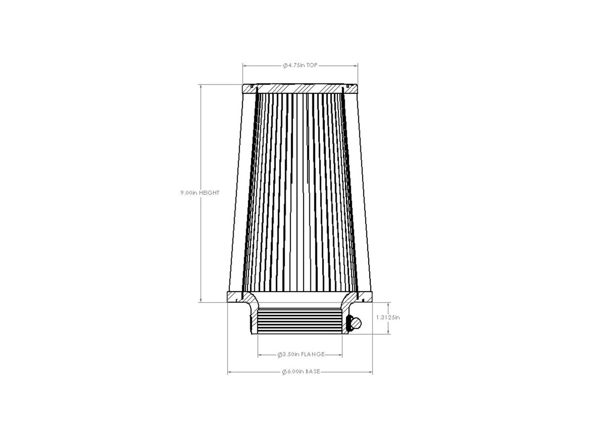 aFe POWER Universal Clamp-On Air Filter w/ D2 Dura-Dry Media - 3-1/2in F x 6in B x 4-3/4in T x 9in H - 21-35035V - view 6