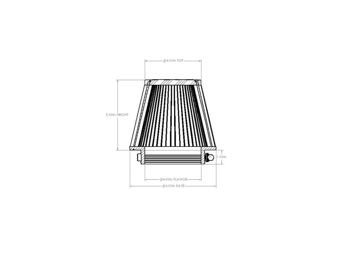 aFe POWER Universal Clamp-On Air Filter w/ D2 Dura-Dry Media - 4in F x 6in B x 4in T x 5in H - 21-40505V - view 6