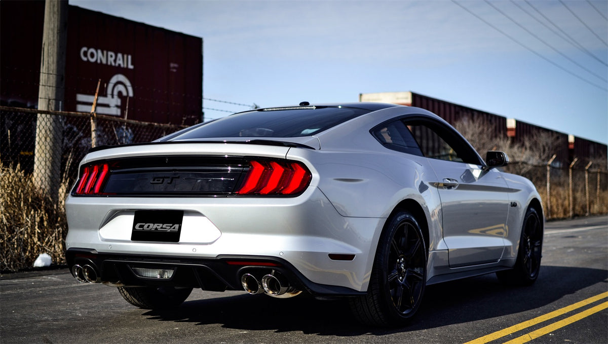 Corsa 2018+ Ford Mustang GT Fastback 5.0L 3in Cat-Back System Dual Rear Exit w/ 4in Black Tips - 21001BLK