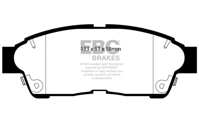 EBC 90-91 Lexus ES250 2.5 Ultimax2 Rear Brake Pads - UD325 for 1987-2001 Toyota Camry - front view