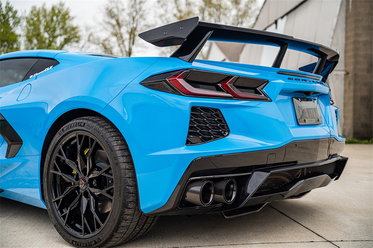 Corsa 20-23 Chevrolet Corvette C8 RWD 3in Valved Cat-Back w/ 4.5in Carbon Fiber Black PVD - 21100CFBLK