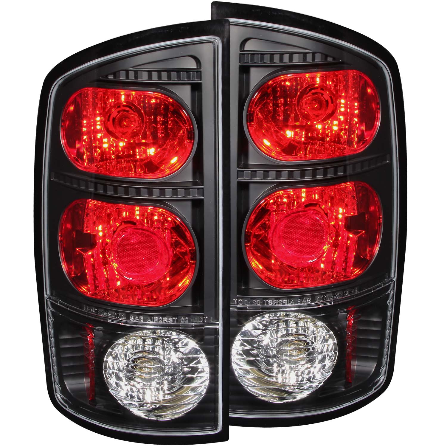 ANZO 2002-2005 Dodge Ram 1500 Taillights Black - 211045 for 2002-2006 Dodge Ram 1500 - front view