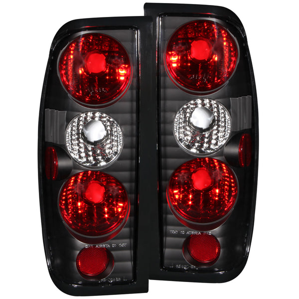 ANZO 1998-2004 Nissan Frontier Taillights Black - 211115 for 1998-2004 Nissan Frontier - front view