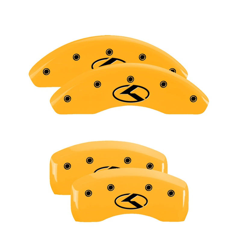 MGP 4 Caliper Covers Engraved Front &amp; Rear Circle K/Kia Yellow finish black ch - 21154SCRKYL