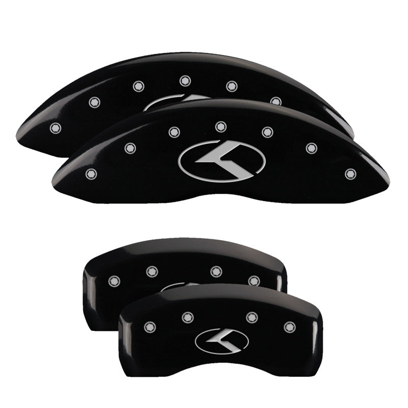 MGP 4 Caliper Covers Engraved Front &amp; Rear Circle K/Kia Black finish silver ch - 21183SCRKBK