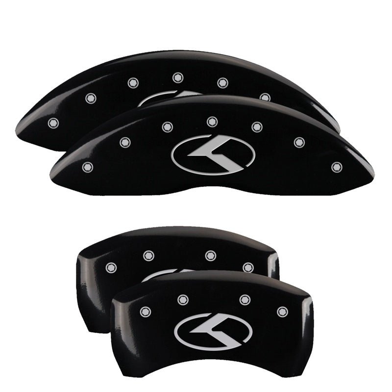MGP 4 Caliper Covers Engraved Front &amp; Rear Circle K/Kia Black Finish Silver Char 2018 Kia Stinger - 21191SCRKBK