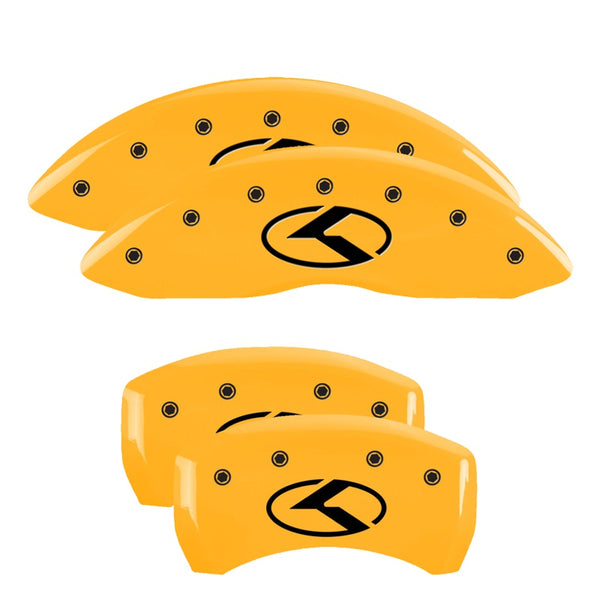 MGP 4 Caliper Covers Engraved Front &amp; Rear 18 Kia Stinger Base Yellow w/ Circle K (KIA) - 21191SCRKYL