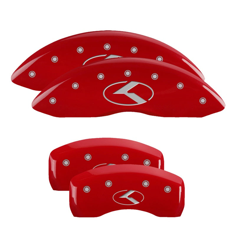 MGP 4 Caliper Covers Engraved Front &amp; Rear Circle K/Kia Red Finish Silver Char 2019 Kia Optima - 21192SCRKRD
